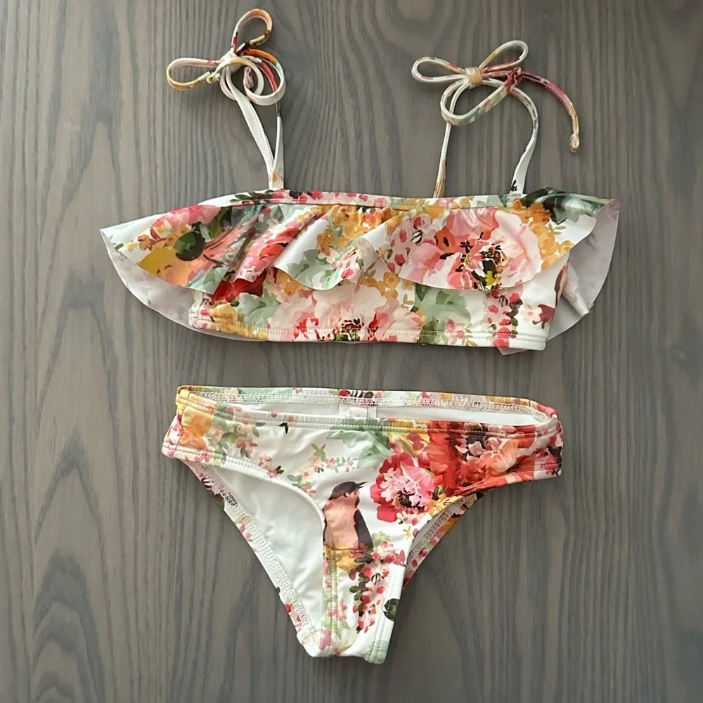 ZIMMERMAN GIRLS MAE TWO PIECE FRILL BANDEAU BIKINI